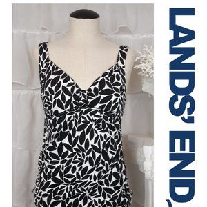 Lands' End Women's Black White Floral Swim Tankini Top Size 6